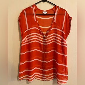 Red and white sheet button down top